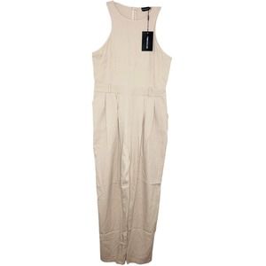 NWT! PRETTYLITTLETHING PLT Stone Racer Back Neck Crepe Jumpsuit Size 12